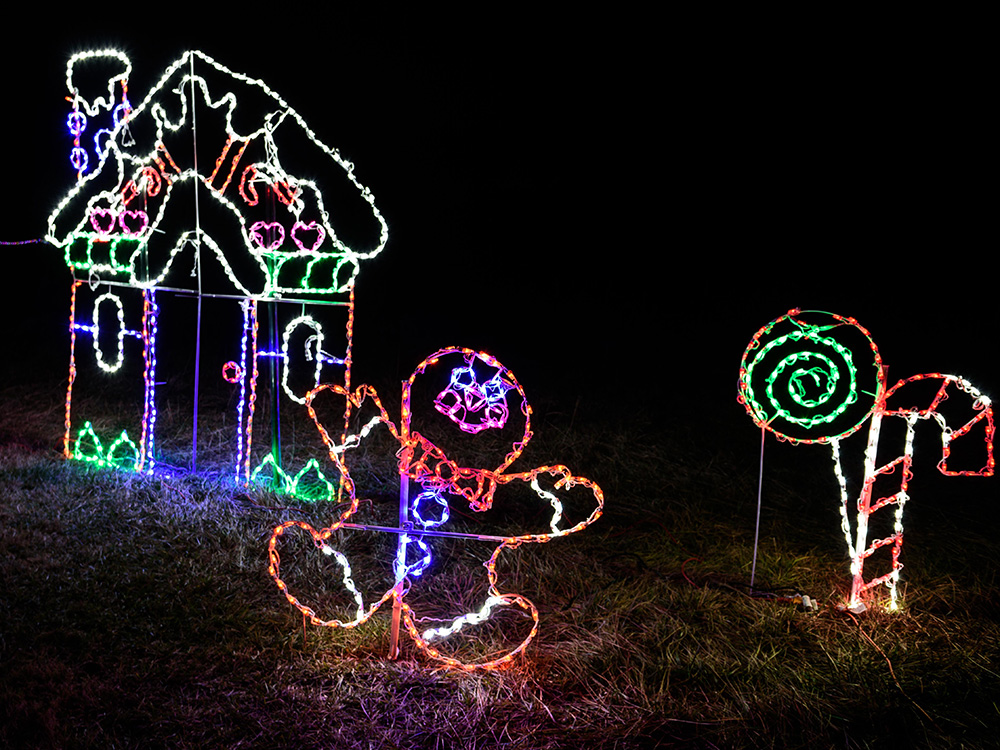 Park christmas lights gingerbread house