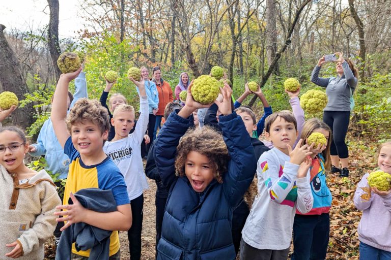 Children outdoors in the woods